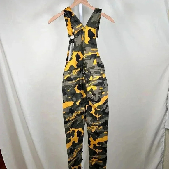 American Bazi Size Medium Bib Overalls Camouflage Streetwear Jumpsuit Yellow Gra - Picture 7 of 13